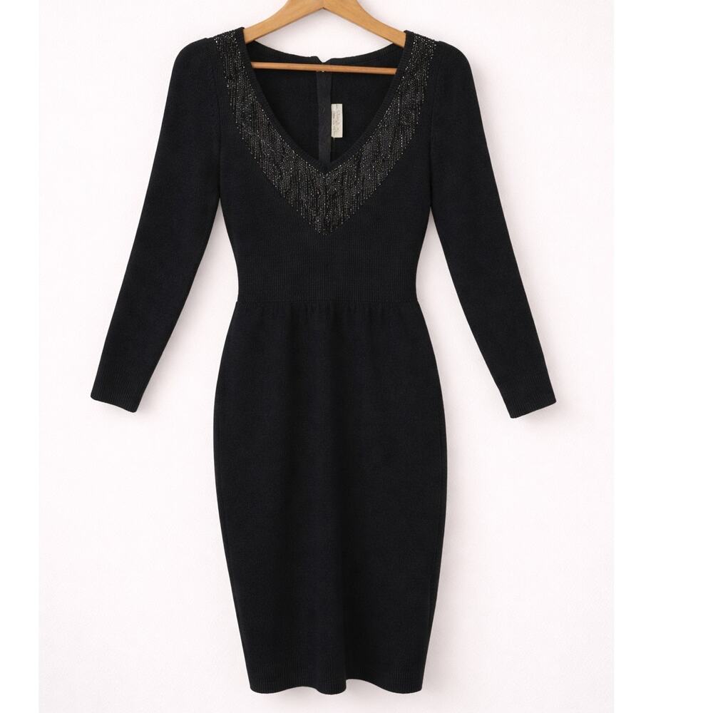 Vintage 90s St. John for Saks Fifth Avenue Dress S Black Beaded Cocktail Party